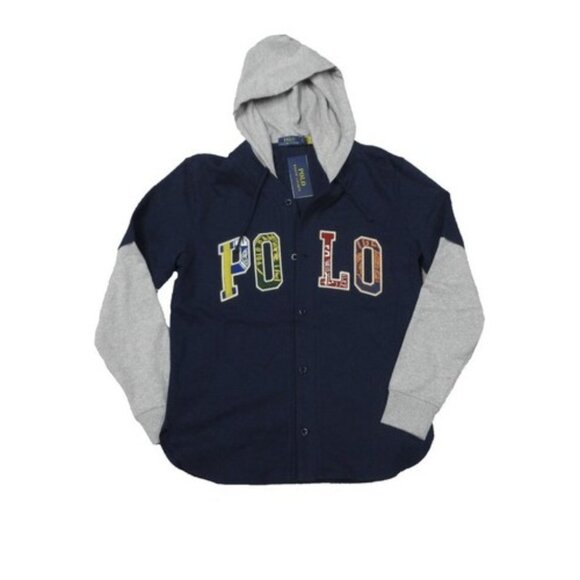 Polo Ralph Lauren Navy Logo Graphic Baseball Hoodie Small T-Shirt $168 msrp NWT